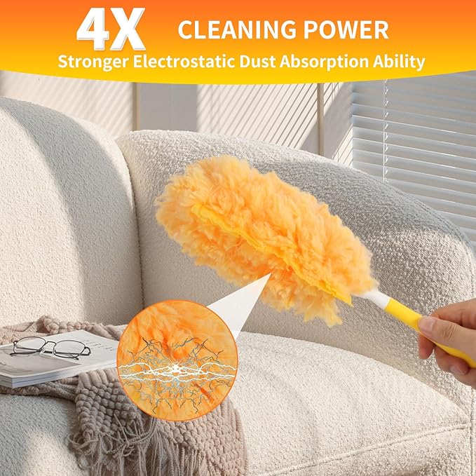 18 Pack Heavy Duty Duster Refills for Swiffer Duster, with 1 Handle, Multisurface 360° Dusters with 4X Microfibers, Unscented Disposable Duster Refills for Cleaning Home, Helps Remove Allergens