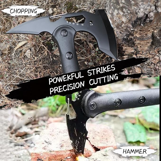 Tactical Hatchet,Black Stainless Steel Camping Hatchet Axe with Nylon Sheath,Tactical Axe with Bottle Opener,Hex Wrenches,for Outdoor Splitting Wood,Hunting Survival