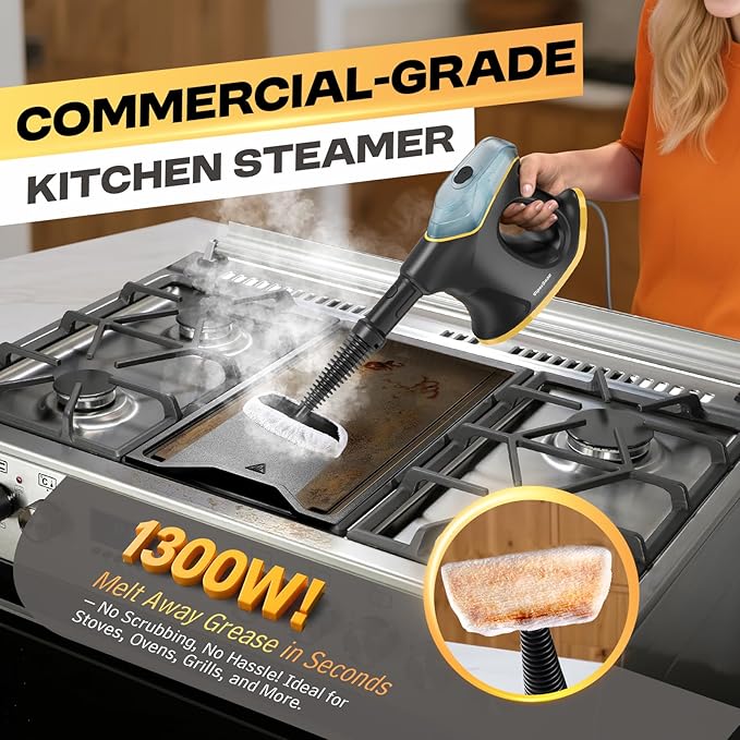 Heavy Duty Steam Cleaner with Continuous Spray & Safety Lock, Multipurpose Handheld Steamer for Home Use, 10S Fast Heating Steamer with 9PC Accessories for Car Furniture Kitchen Grout and Upholstery