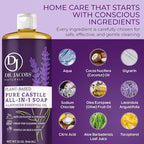 Dr. Jacobs Naturals Lavender Castile All-in-One Cleaner and Soap - Plant-Based Formula for House Cleaning Floors and Appliances - Gentle on Skin and the Planet - 32 oz, 2 Pack