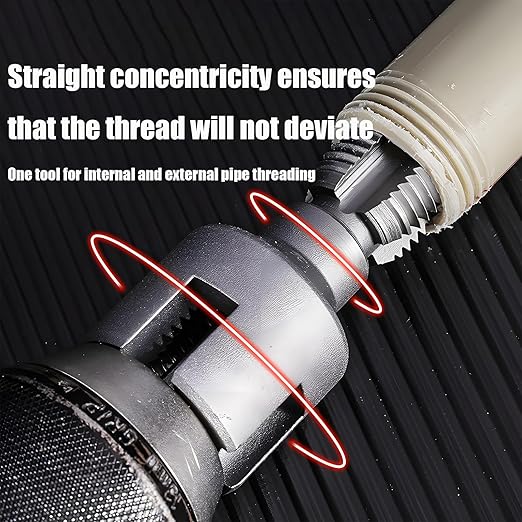 2025 New Dual-Function Pipe Thread Cutting Tool, Integrated Internal & External Pipe Threading Tool, Electric Drill Compatible PVC Pipe Threader Kit, 1/2" 、3/4" Dies, for Home Repair (3/4")
