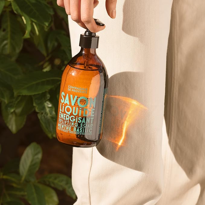 Compagnie de Provence Savon de Marseille Apothicare Liquid Soap, Mint Basil, 16.7 Fl Oz Glass Pump Bottle and 33.8 fl oz Plastic Bottle Refill