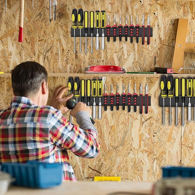 Screw Driver Holder Wall Mount,Screwdriver Organizer, Metal Plier Organizer Wall Mount, Screwdriver Garage Tool Storage Rack for Garage Workshop Workbench Edge Tool Chest Cart, 2 PCS