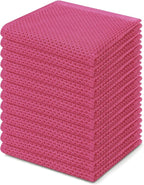 Homaxy 100% Cotton Waffle Weave Kitchen Dish Cloths, Ultra Soft Absorbent Quick Drying Dish Towels, 12 x 12 Inches, 12-Pack, Hot Pink