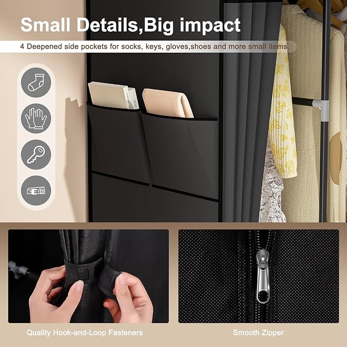 83 Inch Large Capacity Wardrobe Closet, Portable Armoire for Hanging Clothes, Freestanding Closet Organizers and Storage with Cover & 5 Hanging Rods & 10 Storage Shelves