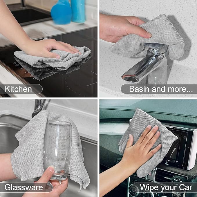 UPSTAR Microfiber Cleaning Cloth, Reusable Paper Towels Rolls, Cleaning Rags for Cleaning Kitchen, Bathroom, Car, 12x12 inch, 50 Packs/Roll, Grey