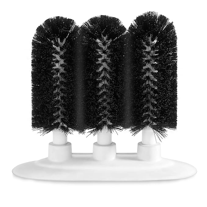 New Star Foodservice 54484 Triple Brush Bar Glass Washer - 3 Brushes - Suction Base, Non-Battery