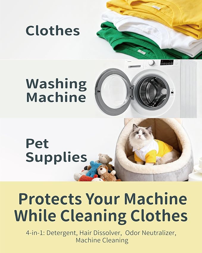 FurGone by Seedshub Pet Hair Odor & Stain Remover for Laundry, 96.7% Hair Dissolution, Based Powder Detergent for Clothes, Bedding, Effective Dog & Cat Hair Remover, 6-Month Supply, Septic Safe