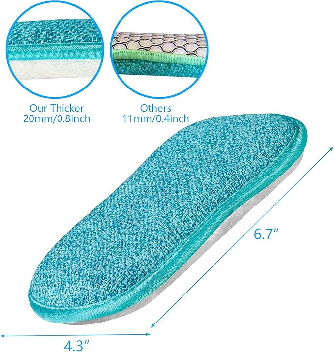 Kitchen Dish Sponge Scrubber Non Scratch, Dishcloth No Odor Reusable Washable Multipurpose Scrub Pads Sponges Heavy Duty for Dawn Dish Soap Cleaning of Sink Pans