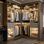 [10 FT Closet System] 120 Inch Reversible Set of 2 Wood Closet Organizer System with 4 Drawers, 6 Hanging Rods Adjustable Shelf, Shoe Rack, Morandi Grey