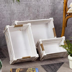 TIMRIS Set of 3 Rustic Wood Nesting Crates, Farmhouse Wooden Storage Container Boxes with Cutout Handles, Decorative Wooden Baskets for Display (Whitewash)