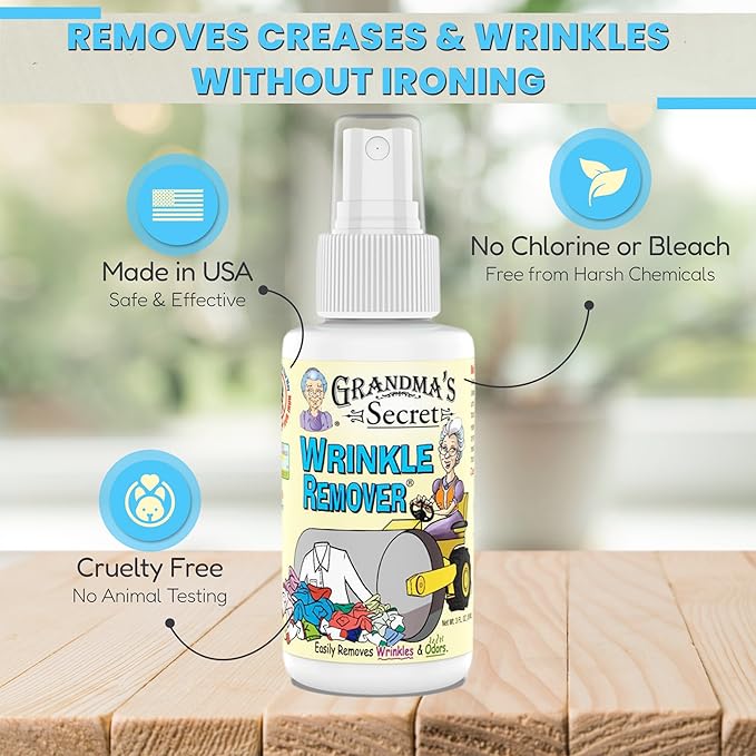 Grandma's Secret Wrinkle Remover Spray - Easily Removes Wrinkles & Odors - Wrinkle Release, Fabric Refresher Spray, Chlorine, Bleach and Toxin-Free - 3 Ounce