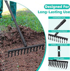Bow Rake for Soil Leveling 60 Inch Heavy Duty Garden Tool with 12 Tines Adjustable Long Handle Thatch Rake for Gardening Loosening Soil Leveling Mulch Gathering Leaves, Black