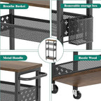 Slim Storage Cart 4 Tier Laundry Cart with Wheels, Narrow Metal Kitchen Rolling Carts Bathroom Organizers Storage Shelf with Wood Rack and Handle for Small Space