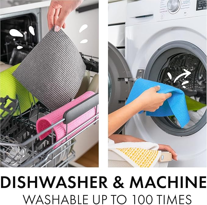 SUPERSCANDI 10 Pack Swedish Dishcloths for Kitchen - 100% Biodegradable & Compostable | Reusable Paper Towels Washable, Food-Safe & Without Plastic - Dish Rags Suitable for Any Surface | Multicolor