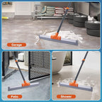 Rubber Floor Squeegee for Concrete Floor, Tile Floor, Metal Aluminium Heavy Duty Garage Shower Floor Squeegee Broom for Removing Water, Commercial Scrubber Mop with Extendable Long Handle