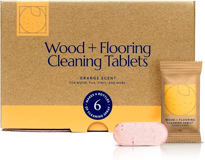 CLEANOMIC Wood and Flooring Cleaning Tablets (6 Pack) - All-Purpose Multi-Surface Household Cleaner Tablets (Orange Scent)