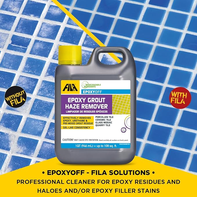 FILA EPOXYOFF, Epoxy Grout Haze Remover, Effectively Removes Epoxy Residue, The Product Can Be Applied on Vertical Surfaces, 1 QT