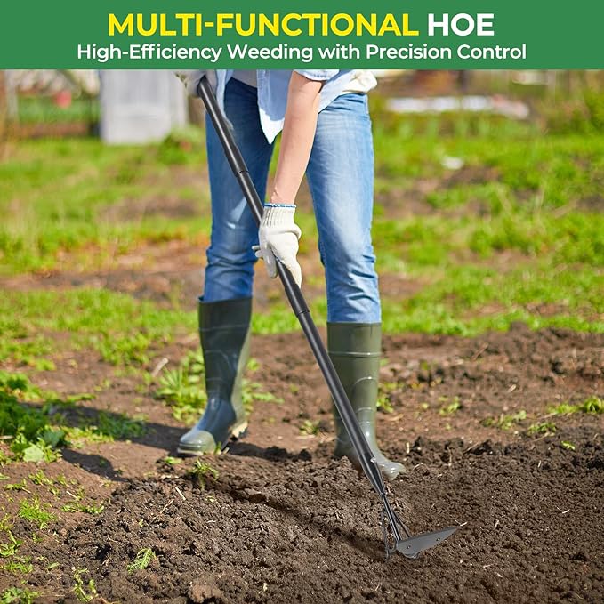 Garden Hoe 23 Inch Long Cultivator with Adjustable Long Handle - Heavy Duty Weeding & Soil Loosening Tool for Gardening, Lawn, and Yard Work