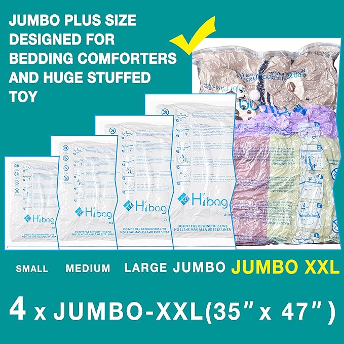 XXL Jumbo Size 47''X35'' Vacuum Storage Space Saver Bags Extra Large for Blanket, Bedding, Comforters (4 Pack)