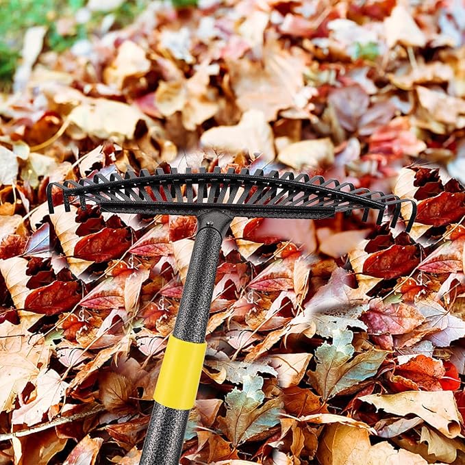 HOSKO 79 Inch Leaf Rake, 25 Tines Garden Rakes with Adjustable Sectional Handle for Quick Clean Up of Lawns, Garden, Farm, Pasture, Yard and Chicken Coop