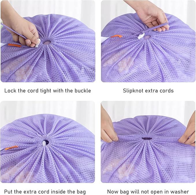 Polecasa Heavy Duty Large Mesh Laundry Bags with ID Tag and Locking Drawstring Closure - 2 Pack, 24 x 36 inches - Laundry Hamper Liner, Washable Laundry Bag for Travel, Sports, Dorms (Purple)