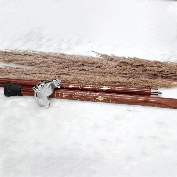 Deluxe Walking Sticks | Rosewood Crafted Cane with Solid Brass Chrome Decorative Bars | Nagina International