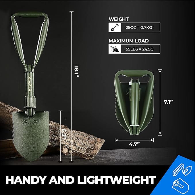 18'' Military Folding Camping Shovel, Offroad Survival High Carbon Steel Shovel (Olive) AugTouf by toolant