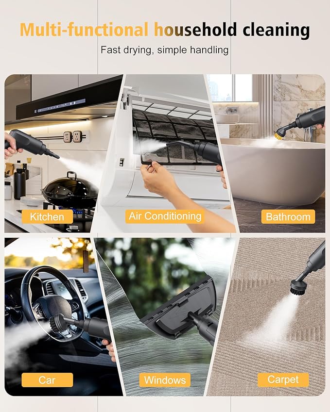 Steamer for Cleaning,3-Speed Adjustable Handle,1.69 Quarts Large Capacity Tank Steam Cleaner Handheld, Detachable 13PCS Accessories steamer for Car,Home kitchens,Camping,