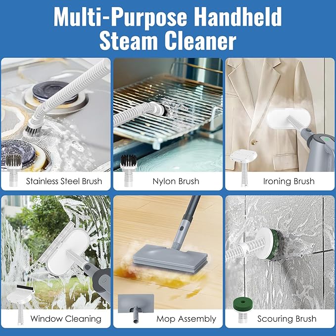 FEPPO Steam Mop & Handheld Steam Cleaner for Home and Floor Cleaning, 15s Heat-Up, 230°F Powerful Steamer with 10-in-1 Multi-Purpose Attachments for Floors, Hardwood,Tiles,Grout,Windows,Kitchen,Bath