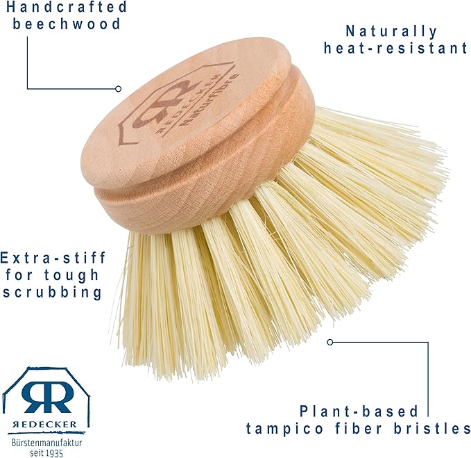 REDECKER Tampico Fiber Replacement Head Made with Untreated Beechwood, 1-5/8-Inches - Wooden Dish Brush Replacement Head - Dish Scrub Brush