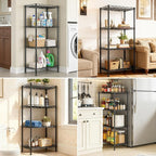 4-Tier Wire Shelf Metal Rack,Narrow Wire Shelving Unit 17.3" Wx11.4 Dx44.3 H,Height Adjustable Storage Pantry Shelves with Lockable Wheels for Kitchen,Laundry,Office,Bathroom Or Small Spaces