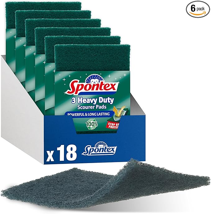 Spontex Heavy Duty Scourer Pads 3 Pack (Pack of 6, Total 18 Scourer Pads)