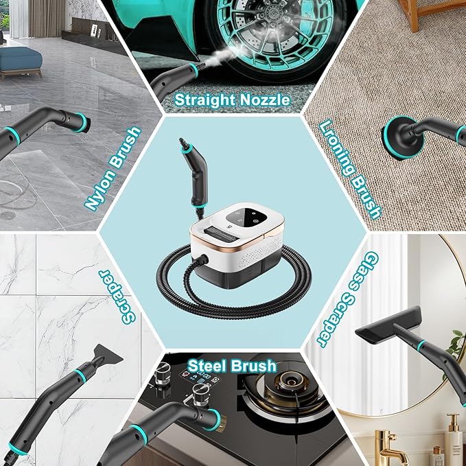 Handheld Steam Cleaner, 2500W High Pressure Steam Machine, 15s Heat-Up, 44 oz Water Tank, 6-Levels Adjustable, Portable Cleaning Steamer for Home & Kitchen, Car, Bed Bugs, Furniture ﻿ (Black-W)