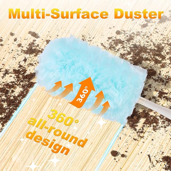 50 PCS Disposable Dusters Refills Compatible with Swiffer, Blue Bulk Heavy Duty Duster,Multisurface 360 Degree Replacement Head for Dusting with 1 Handle