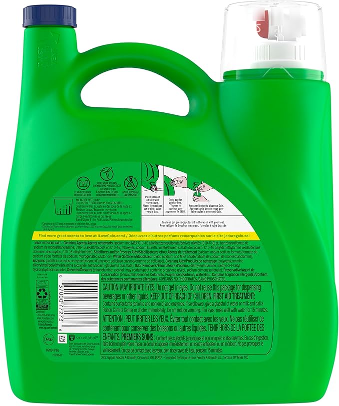 Gain Liquid Laundry Detergent, Original Scent, 154 fl oz, 107 loads, Freshness + Odor Fighting, High efficiency washing machine iquid cleaning soap