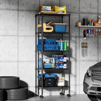DUMOS 2 Pack 4Tier 5Tier Metal Shelving, Heavy Duty Shelves Wire Shelving Unit with Removable Wheel Casters, Shelves Organizer for Bathroom Garage Living Room Kitchen Pantry Laundry