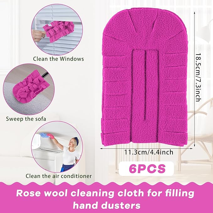 Zubebe 6 Pcs Duster Refill Reusable Fleece Duster Refills Feather Flat Dusters Multi Surface Washable Cleaning Pads Tools for Home, Blinds, Car, Pet, Furniture, Fans (Peach Red)