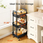 Pipishell 3 Tier Rolling Cart Organizer, Plastic Rolling Cart with Lockable Wheels & Reinforced Handle, Lightweight Utility Cart Storage Cart for Nursery, Kitchen, Bathroom, Craft Room, Black, PIUC14B