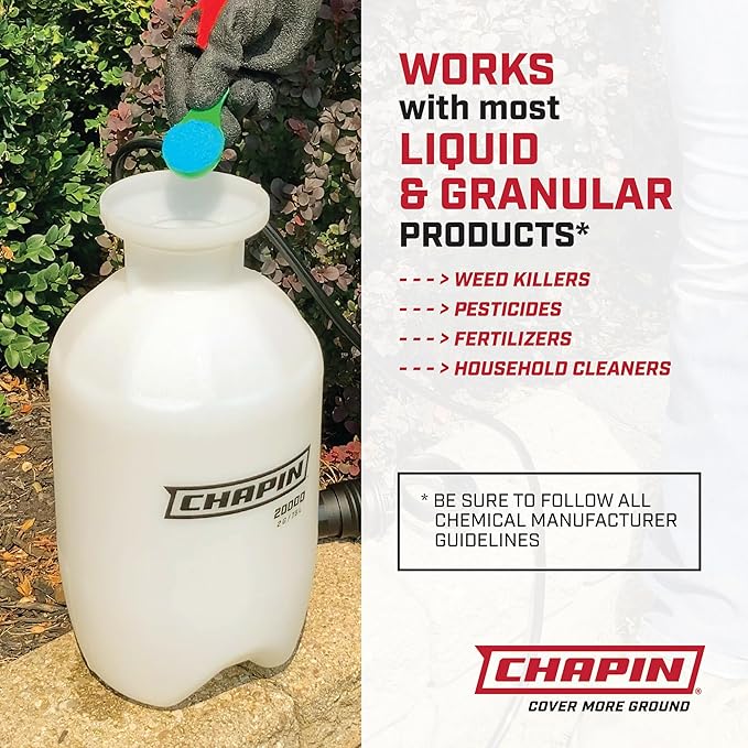 Chapin 20005 Pump Sprayer, 2 Gallon, Lawn and Garden, Hand Pressurized, Anti-Clog Filter, Adjustable Spray Nozzle, Spraying Plants, Watering, Weeds, Fertilizer and Pests, Translucent