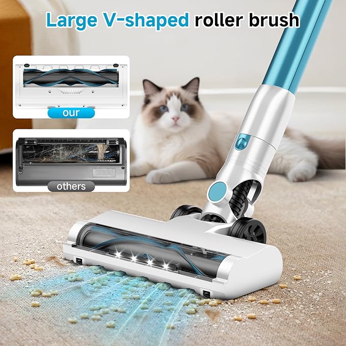 Self Clean and Empty Cordless Vacuum Cleaner with 2.5L Dust Base, Powerful Suction Handheld Vacuum, Auto Empty System, HEPA Filtration, Stick Vacuum for Pet Hair, Hardwood and Carpet, Blue