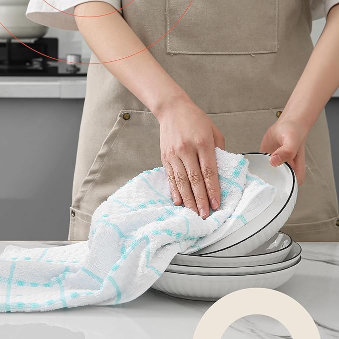 Zeppoli Classic Kitchen Towels - 12 Pack 100% Natural Cotton Towel Set, Reusable Wash Cloths, Absorbent Dish Towels, Machine Washable Hand Towels, Kitchen Essentials - 15” by 25” - Aqua