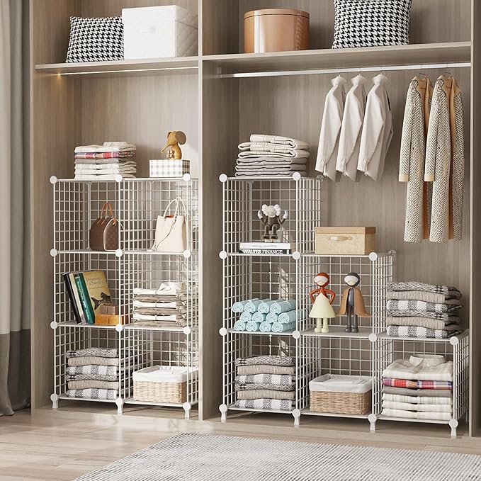 AWTATOS 12 Cube Storage Wire Closet Organizers DIY Stackable Storage Shelves Bookcase Cabinet for Home Office, White