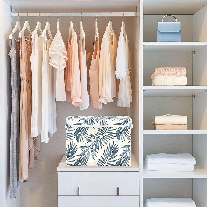 senya Large Storage Bins with Linen Collapsible Foldable Storage Cubes Fabric Closet Organizer Containers box with Flip-Top Lid for Home Bedroom Office 16.7 x 12.6 x 11.8in (Tree)