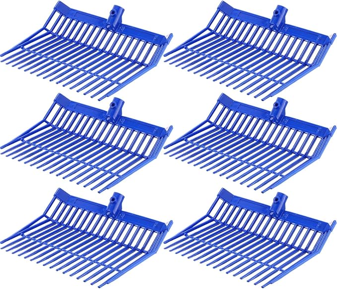 Lasnten 6 Pcs Manure Fork Head Bulk 18 Tines Pitch Fork Replacement Head with Screws and Nuts Durable Stable ABS Plastic Pitchfork for Horse Stall Picking up Manure(Blue)