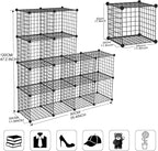 TUMUCUTE Wire Storage Cubes, Metal Storage Shelves Bookshelf, Stackable Modular Closet Organizer for Bedroom Living Room, Office, Black (12 Cubes, Iron)