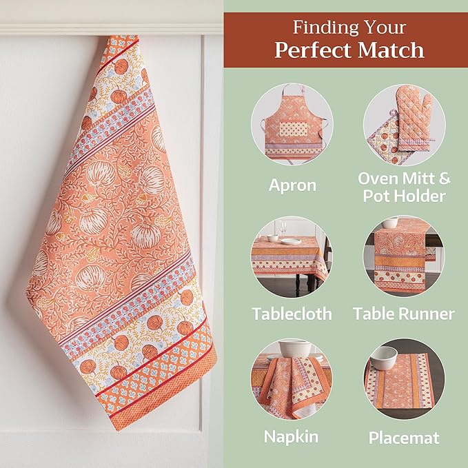 Maison d' Hermine Kitchen Towels Set of 3 100% Cotton 27.50" x 20" Reusable Cloth Tea Dish Towels Absorbent with Hanging Loop for Kitchen, Home, Dining, Cocktail Parties (Harvest Festival)