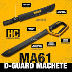 DEWALT 21 Inch MA61 D-Guard Machete - Full Tang Stainless Steel Blade with Saw Back & Protective D-Guard Non-Slip TPR Handle with Nylon Sheath for Brush Clearing, Yard Work, Camping and Outdoor Use