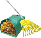 Gardzen 12 Tines Gardening Leaf Rake, Lightweight Steel Handle, Detachable, Ideal Camp Rake, Comes with Dustpan-Type Garden Bag - Yellow