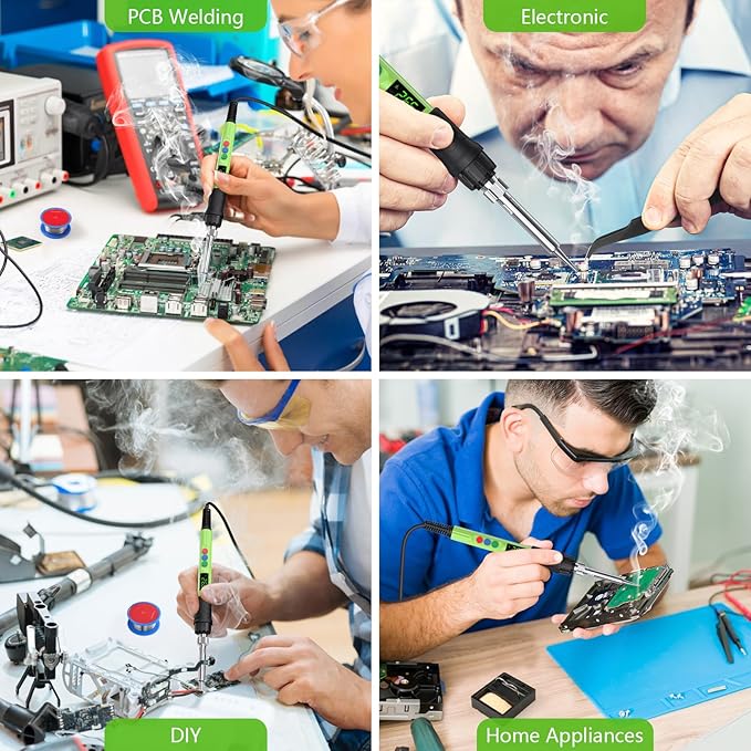 Soldering Iron Kit, 120W LED Digital Advanced Solder Iron Soldering Gun kit, 110V Welding Tools, Smart Temperature Control [356℉-932℉], Extra 5pcs Tips, Auto Sleep, Temp Calibration, Green